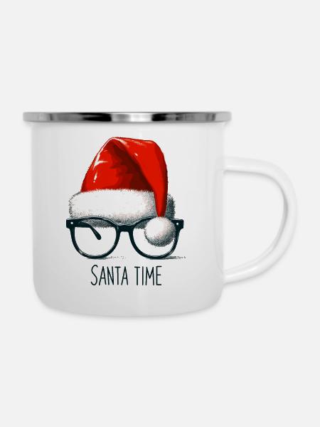 Santa Time - Trendige Weihnachten - Emaille-Tasse - Weiß
