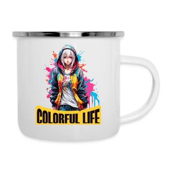 Anime Mädchen mit Farbflecken - Emaille-Tasse - Weiß - Rechts