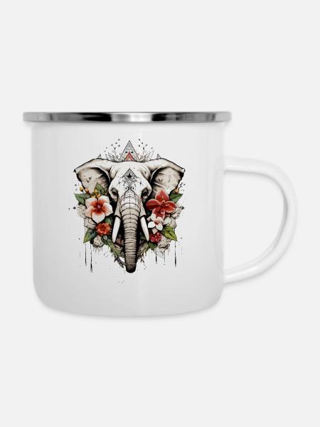 Elefant geometrisch - Emaille-Tasse - Weiß