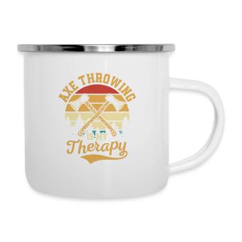 Axe Throwing Is My Therapy Hatchet Ax Thrower - Emaille-Tasse - Weiß - Rechts