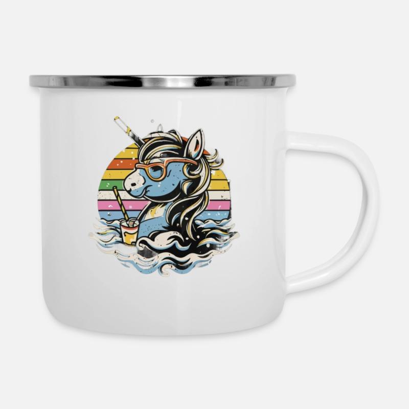 Sunshine Unicorn Tee - Magical Vibes, Einhorn - Emaille-Tasse - Weiß