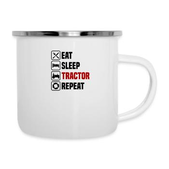 Essen schlafen Traktor fahren wiederholen - Emaille-Tasse - Weiß - Rechts