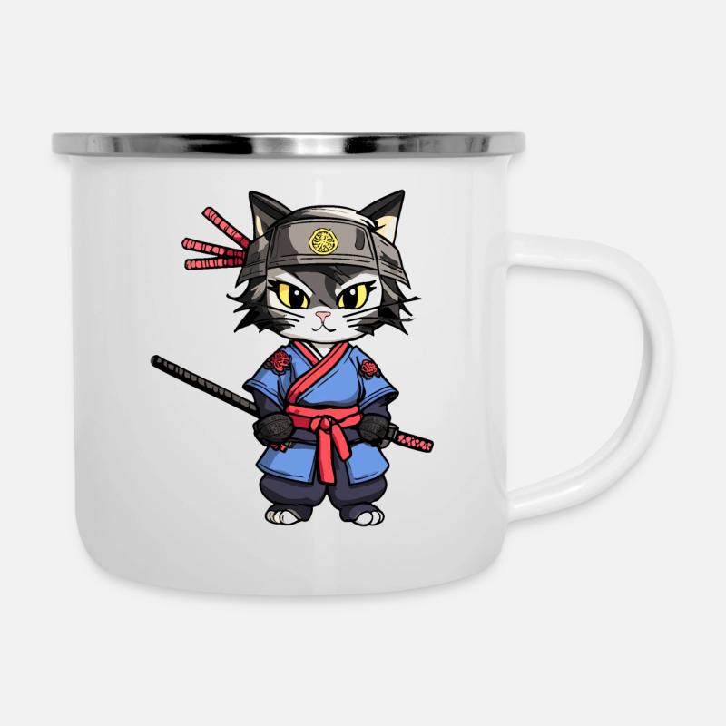 Samurai Cat #24 - Camper Mug - white