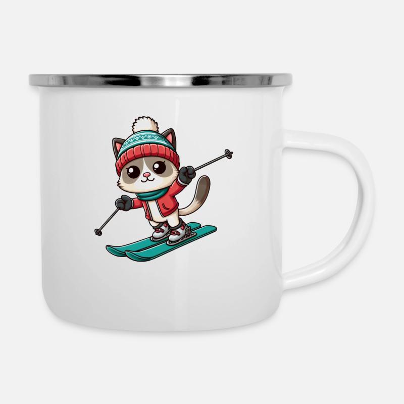 Gatto Siamese Gatto Sciare Sciatore Vacanza Sciistica - Tazza smaltata - bianco