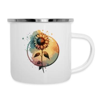 Sonnenblume mit Stiel gezeichnet - Emaille-Tasse - Weiß - Rechts