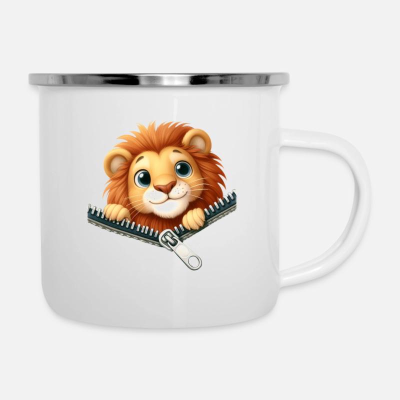 Löwe mit Reißverschluss - Emaille-Tasse - Weiß