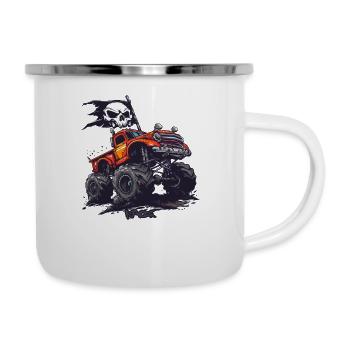 Un monster truck avec un drapeau pirate - Tasse émaillée - blanc - Droite