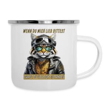KATZE LEDERJACKE MOTORRAD MIT FAHREN - Emaille-Tasse - Weiß - Rechts