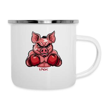 Boxhandschuhe Boxer: Boxendes Cartoon Schwein - Emaille-Tasse - Weiß - Rechts