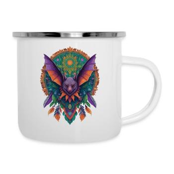 Flughund Mandala Traumfänger Design - Emaille-Tasse - Weiß - Rechts
