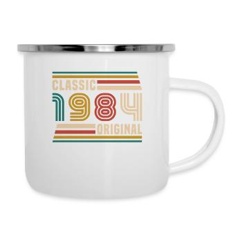 Vinatge 1984 Geburtstagsgeschenk - Emaille-Tasse - Weiß - Rechts