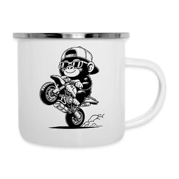 Gorille stylé qui cabre en moto - Tasse émaillée - blanc - Droite