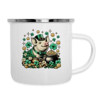Süßes Glücksschwein Silvester Neujahr - Emaille-Tasse - Weiß - Rechts