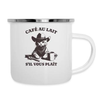 Cafe au Lait s’il Vous Plaît Cowboy Coffee Cat - Tasse émaillée - blanc - Droite