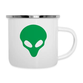 Grüner Alien-Kopf Lustiges außerirdisches Leben Cool - Emaille-Tasse - Weiß - Rechts