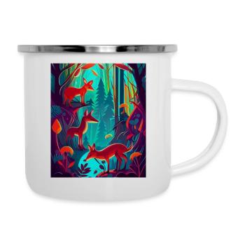 Neon colored: fox family in the forest - Camper Mug - white - Right