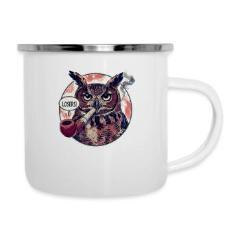 Un hibou avec une pipe à tabac dit « perdant » - Tasse émaillée - blanc - Droite
