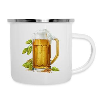 Frostiges Bier im Krug mit Hopfen und Gerste - Emaille-Tasse - Weiß - Rechts