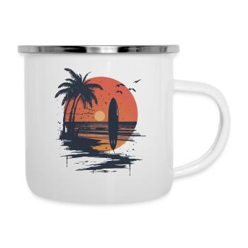 Surfboard sunset and palm trees - Camper Mug - white - Right