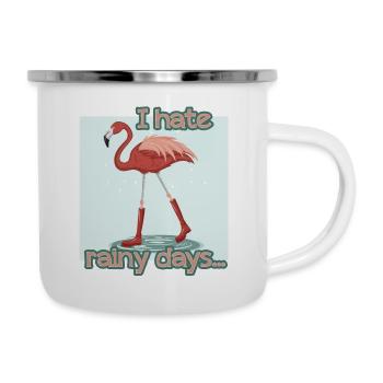 FLAMINGO - REGEN - RETRO - Emaille-Tasse - Weiß - Rechts
