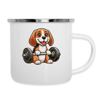 Beagle with dumbbell fitness training - Camper Mug - white - Right