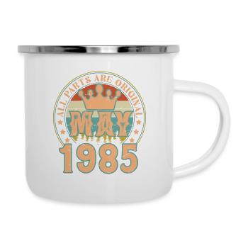 Mai 1985. Mai 1985 Geburtstagsgeschenk. Mai 1985 - Emaille-Tasse - Weiß - Rechts