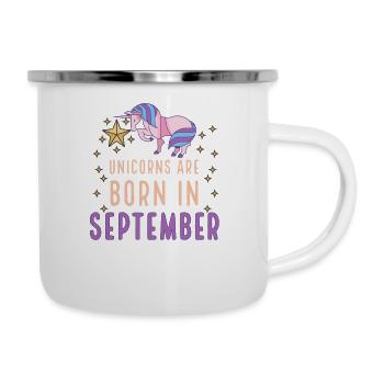 Einhörner werden im September geboren Geburtsmonat Geburtstag - Emaille-Tasse - Weiß - Rechts