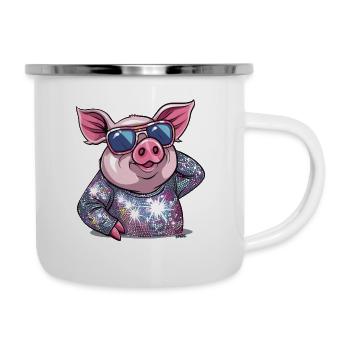Glitzer Disco Tanz-Diva Schwein - Emaille-Tasse - Weiß - Rechts