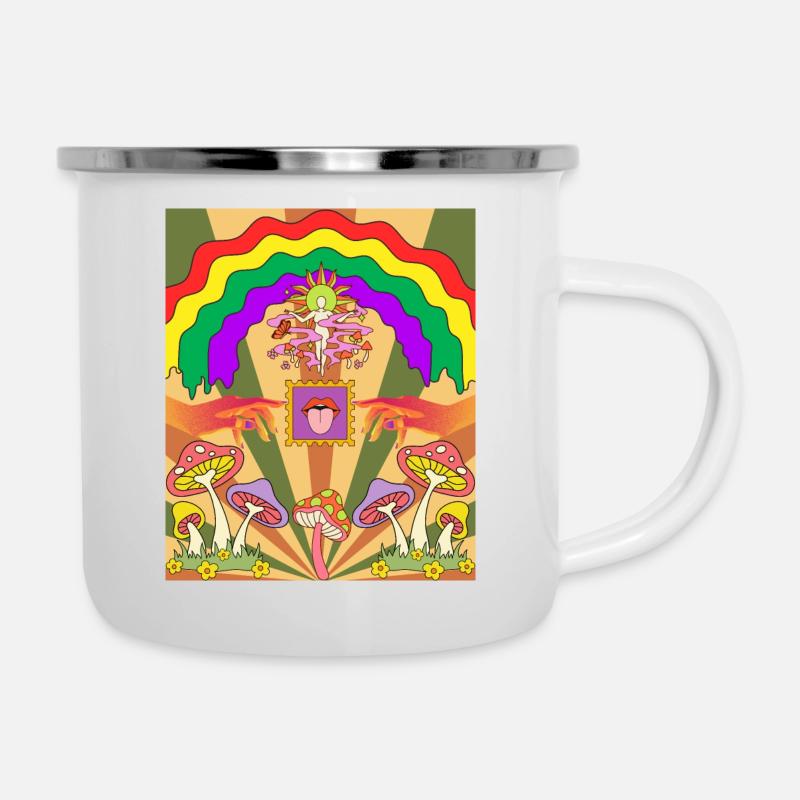 Kreatives Psychedelic Design - Emaille-Tasse - Weiß