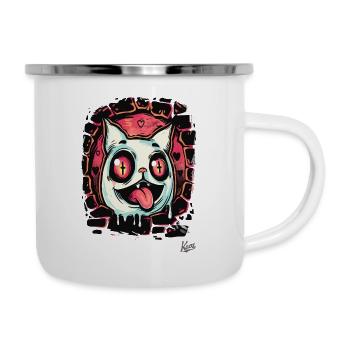 Crazy cat crossed out eyes from hell - Camper Mug - white - Right
