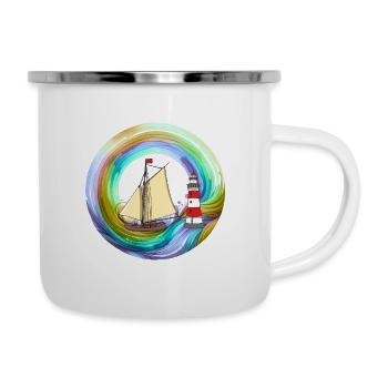 Rainbow Sailing Ship Boat Lighthouse Coast - Camper Mug - white - Right