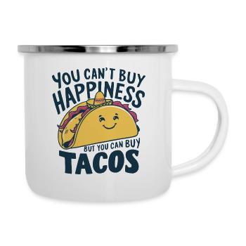 Man kann Glück nicht kaufen, aber man kann Tacos kaufen - Emaille-Tasse - Weiß - Rechts