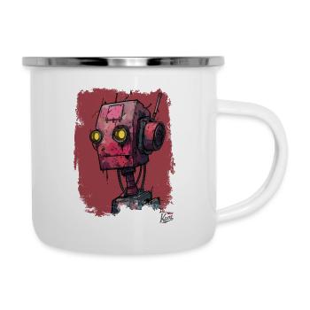 roter trauriger schrottiger schrott roboter - Emaille-Tasse - Weiß - Rechts