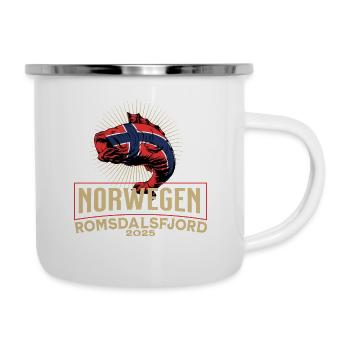 Norwegen Romsdalsfjord 2025 Fischmotiv - Emaille-Tasse - Weiß - Rechts