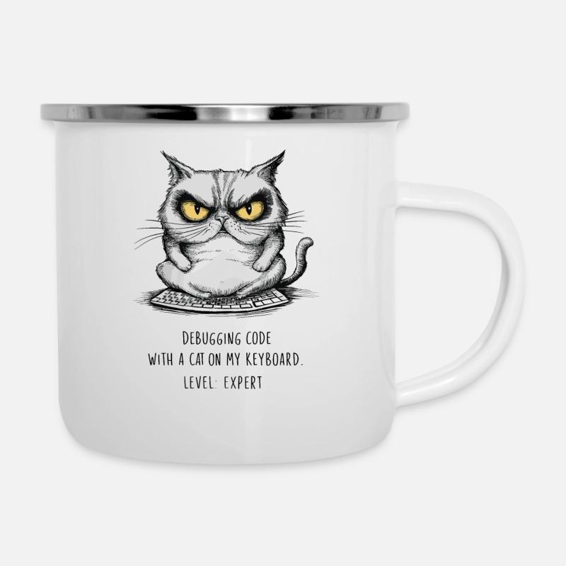 Debuggen von Code Katze Tastatur Experte Humor - Emaille-Tasse - Weiß