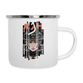 Halloween Frau Geometrischer Effekt Orange Hexe - Emaille-Tasse - Weiß - Rechts