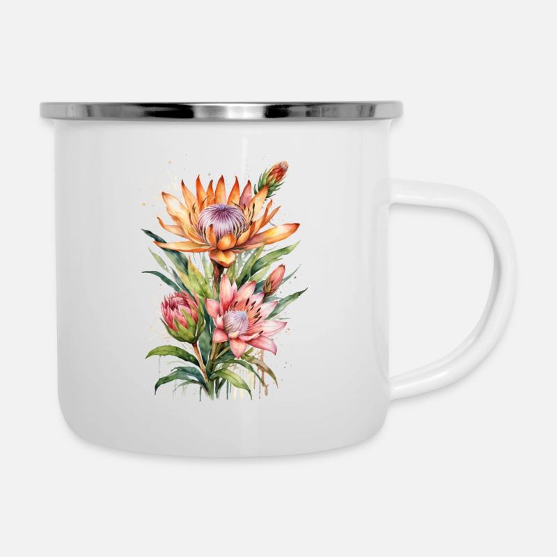 Élégance Botanique Protea Fleurs À L’aquarelle - Tasse émaillée - blanc