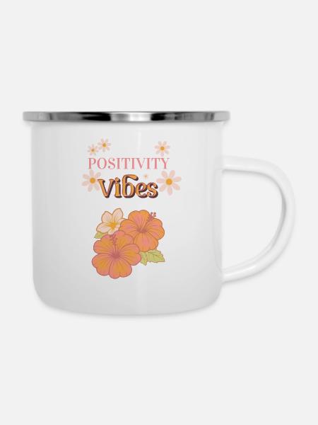 Positivity Vibes – Blumenpower - Emaille-Tasse - Weiß