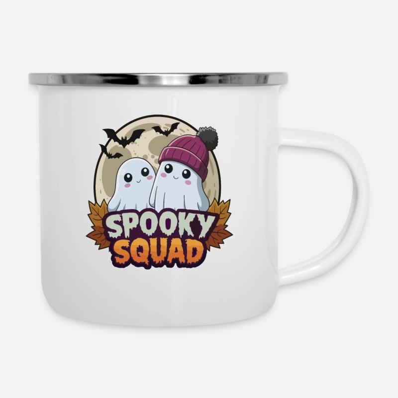 Halloween Spooky Squad Geist mit Mütze - Emaille-Tasse - Weiß