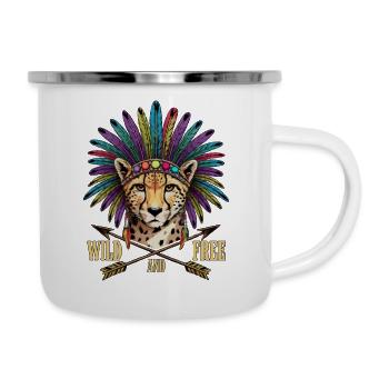 Wild and Free Cheetah Tribal Feathers Design - Camper Mug - white - Right