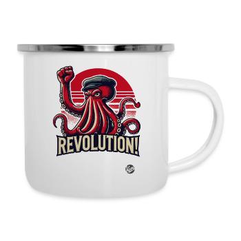 Revolution Oktopus mit erhobener Faust - Emaille-Tasse - Weiß - Rechts