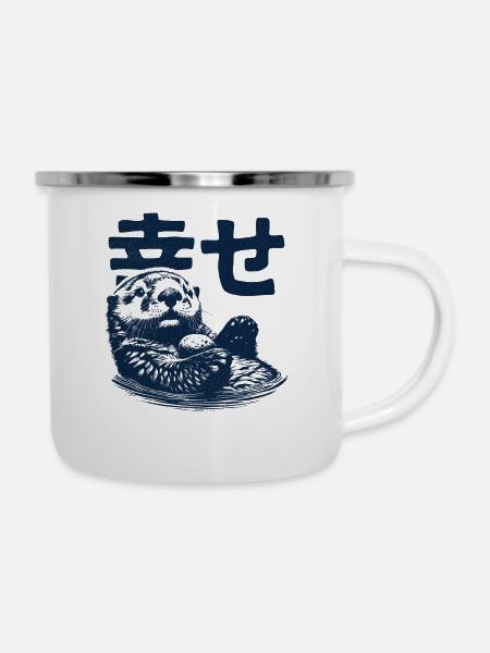 Seeotter mit Lieblingsstein - Emaille-Tasse - Weiß