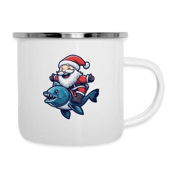 Piranha Poisson Père Noël Dessin animé - Tasse émaillée - blanc - Droite