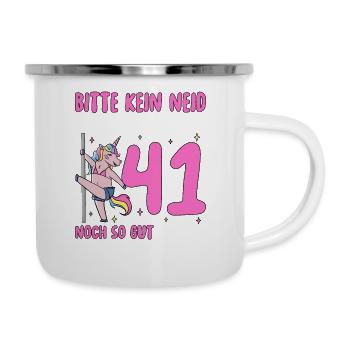Bitte Kein Neid 41 Geburtstag - Emaille-Tasse - Weiß - Rechts