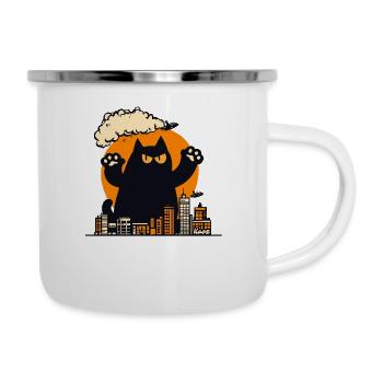 Angriff der Monster Katze - Emaille-Tasse - Weiß - Rechts