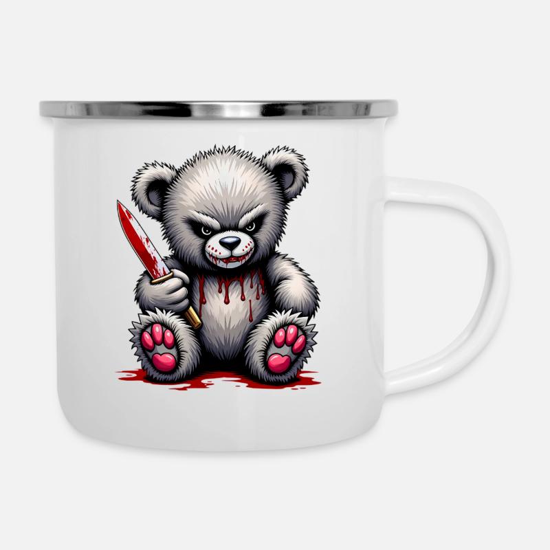 Horror Teddy - Emaille-Tasse - Weiß