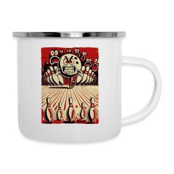 Bowling-Showdown: Bowling Kugel gegen Kegel - Emaille-Tasse - Weiß - Rechts