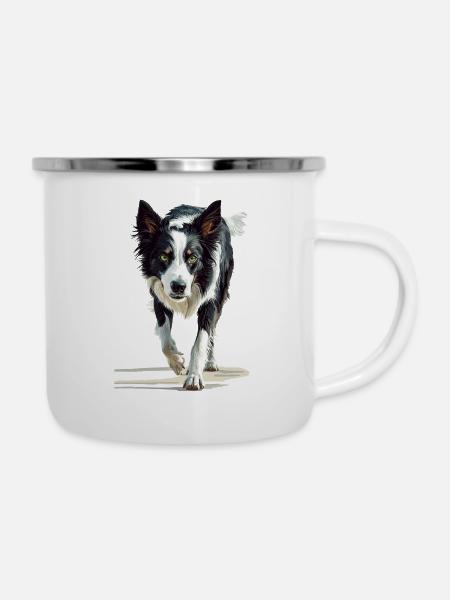 Border Collie - Emaille-Tasse - Weiß