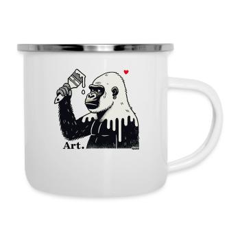 Gorilla Künstler, Kund mit Pinsel und Farbe - Emaille-Tasse - Weiß - Rechts