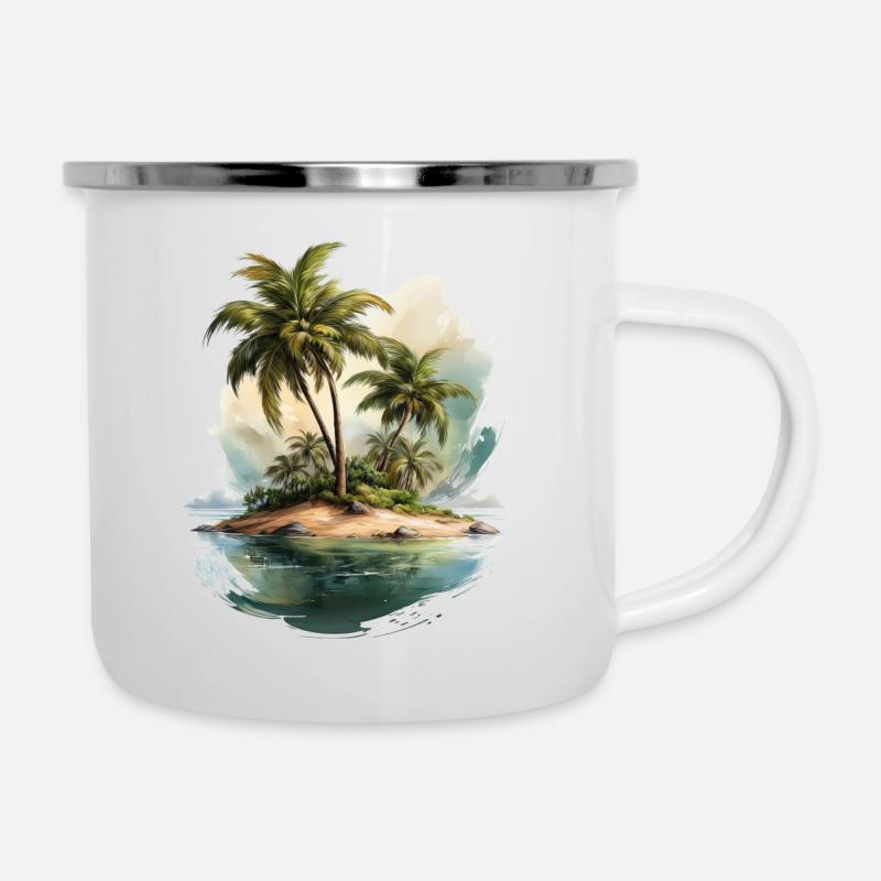 Eine einsame Insel mit Palmen - Emaille-Tasse - Weiß